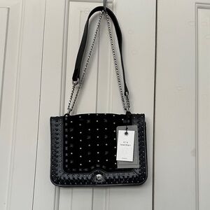 Zara Black Studded Leather Shoulder Bag